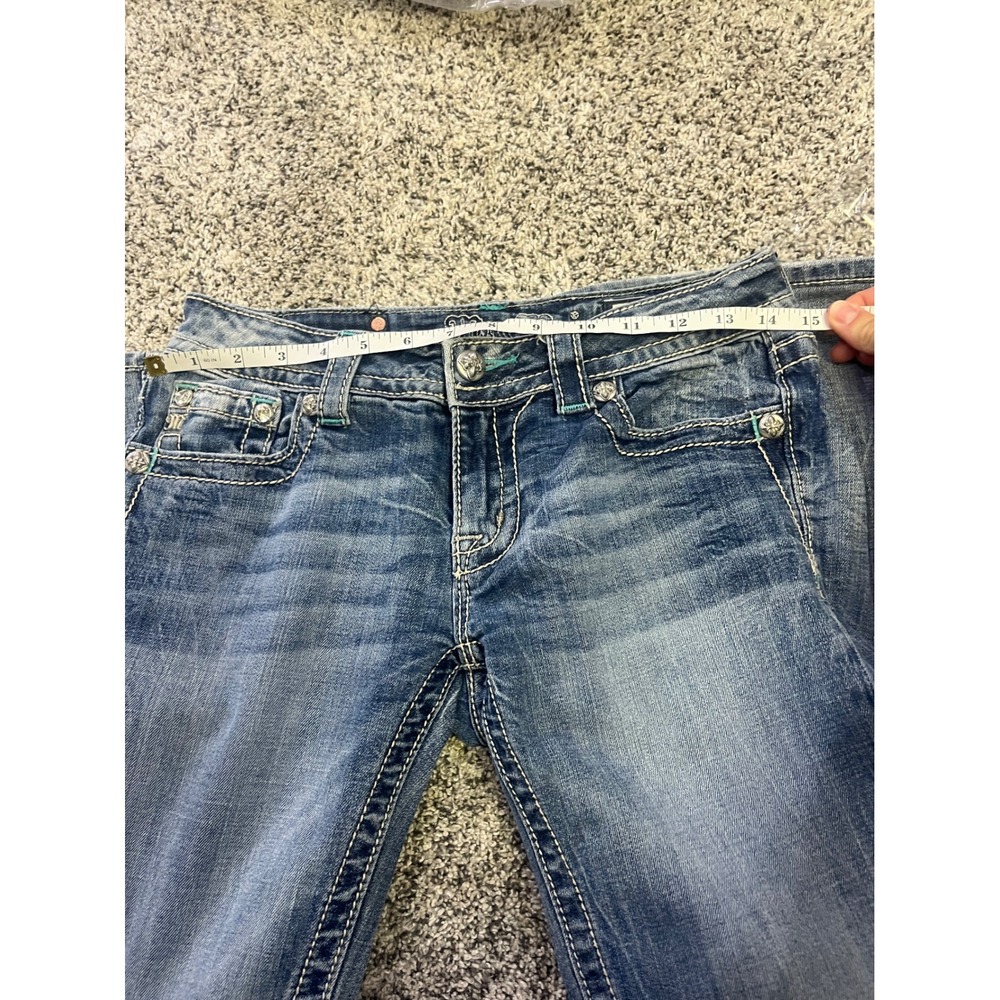 Miss Me Signature Boot Cut Jeans Low Rise Floral Embroidered Vintage y2k Sz 27 - Picture 7 of 12